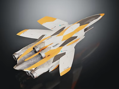 Yellow White Gray Streamlined Model Aircraft With Twin Engines And Sleek Aerodynamic Design 3d model