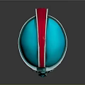 Ancient Metallic Decorative Helmet With Intricate Engravings And Blue Red Accents