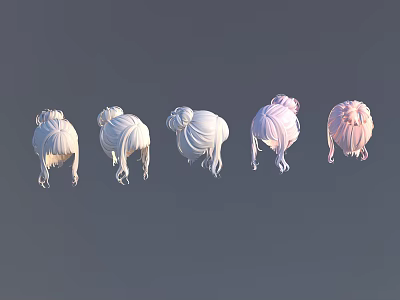 Game Movie Character Head Models with Bun Hairstyle in Different Angles and Color Gradient 3d model