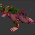 3D Rendered Fantasy Creature With Pink Body Brown Mane And Sharp Claws In Crouching Pose