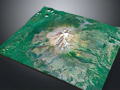 3D Terrain Model Featuring Central Volcano With Green Vegetation And Mountains 3d model
