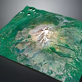 3D Terrain Model Featuring Central Volcano With Green Vegetation And Mountains