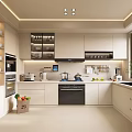 Modern Minimalist Kitchen Interior With White Cabinets Built In Appliances Countertop And Window