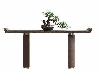 New Chinese Style End View Platform End View Strip Case Wooden Long End View Platform Plant Bonsai Decorative Ornaments 3d model