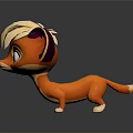 Cute 3D rendered cartoon fox character with orange body purple ears and big green eyes