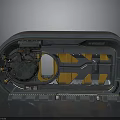 Futuristic Cabin Interior With Circular Hatch And Yellow Mechanical Panels