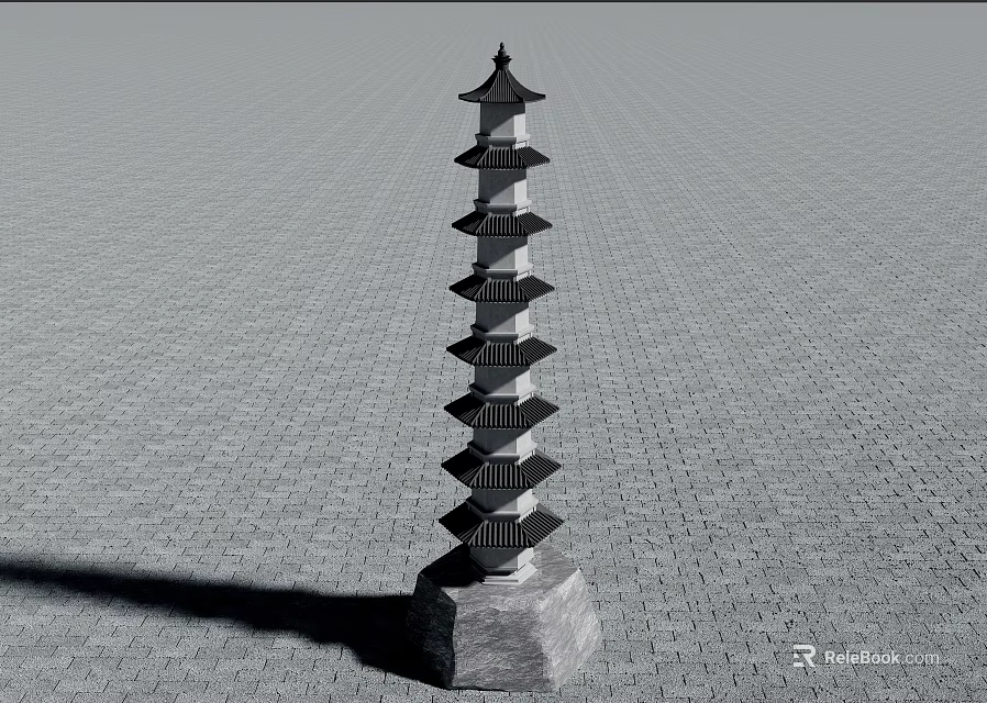 Traditional Multi Layered Pagoda Tower With Stone Base And Tiered Eaves 3d model 