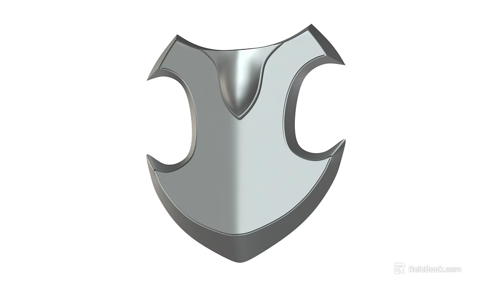 Metallic Shield Sculpture With Intricate Carved Design And Symmetrical Openings 3d model 