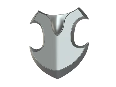 Metallic Shield Sculpture With Intricate Carved Design And Symmetrical Openings 3d model