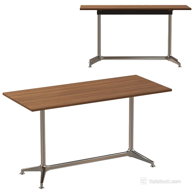 Simple Modern Dining Table Design With Wooden Tabletop And Metal Support Legs 3d model