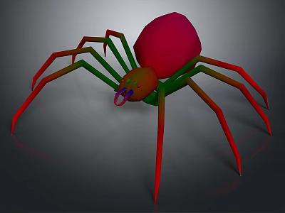 Colorful Spider with Red Body Green and Red Gradient Legs and Purple Mouthparts 3d model