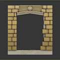 Golden Brick Archway Furniture Structure With Circular Emblem And Base