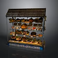 Traditional Food Stall With Multiple Shelves Displaying Local Fresh Various Foods