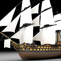 Classic Wooden Ship With White Sails Tall Masts And Detailed Deck