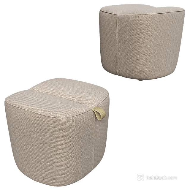 Beige Fabric Stool With Soft Cushion And Decorative Strap For Home Interior Design 3d model 