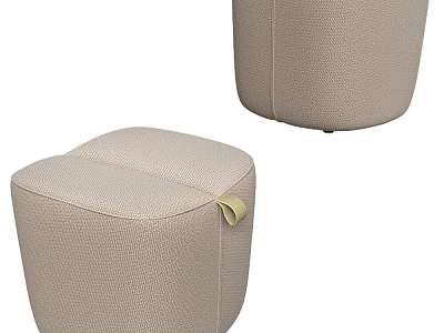 Beige Fabric Stool With Soft Cushion And Decorative Strap For Home Interior Design 3d model