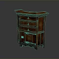 Traditional Chinese Wooden Cabinet With Intricate Carved Patterns And Brown Finish