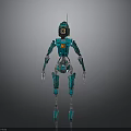 Blue Cybernetic Robot Featuring Mechanical Body Orange Core And Limb Structure