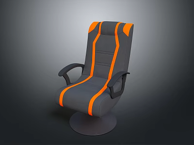 Gray and Orange Striped Fabric Office Chair with Swivel Base and Armrests 3d model