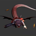 Game Movie Character With Pink Hair Horns Red Wings Tail School Uniform And Falling Leaves