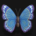 Vibrant Blue Butterfly With Purple Spots White Dots And Yellow Wing Edges On Black Background