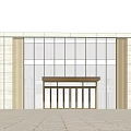 Modern Building Main Entrance Gate With Glass Doors Metal Frame And Stone Facade