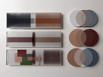 Modern Decorative Wall Art With Colorful Striped Patched Rectangular And Circular Panels 3d model