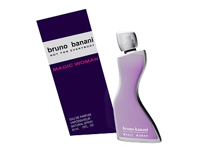 Bruno Banani Magic Woman Eau de Toilette EDT Purple Perfume Bottle and Packaging 3d model