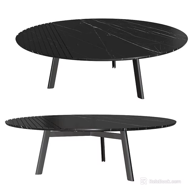 Modern Round Coffee Table With Black Marble Top And Metal Legs Design 3d model