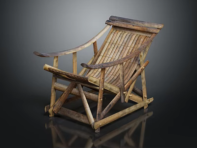 Natural Wooden Lounge Chair With Curved Backrest And Crossed Legs Design 3d model