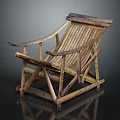 Natural Wooden Lounge Chair With Curved Backrest And Crossed Legs Design