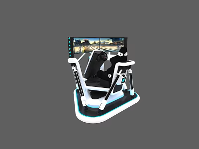 Modern Driving Simulator With Seat Multiple Screens Steering Wheel And Blue Lighting 3d model