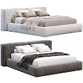 Modern Double Beds with Linen Bedding and Blanket in Neutral Color Tones for Interior Design