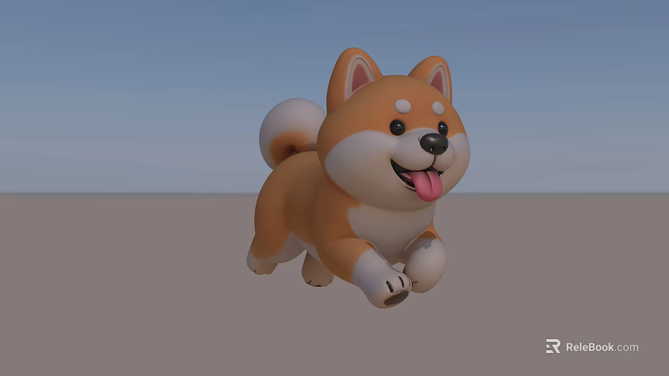 Cute Brown And White Shiba Inu Doll With Smiling Face And Running Pose 3d model 