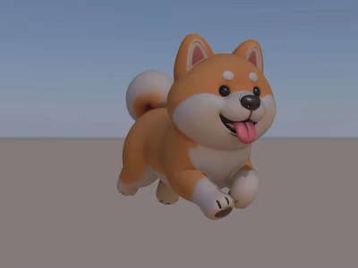Cute Brown And White Shiba Inu Doll With Smiling Face And Running Pose 3d model
