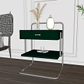 Dark Green Nightstand With Drawer Metal Frame Glass Shelf Table Lamp Dried Plant Vase