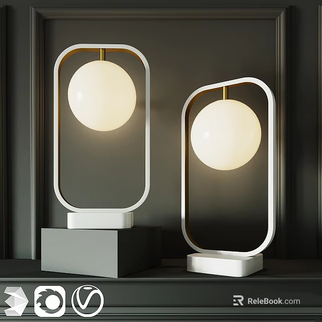 Minimalist Modern Table Lamps With White Round Shades And Square Metal Bases 3d model 