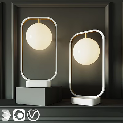 Minimalist Modern Table Lamps With White Round Shades And Square Metal Bases 3d model
