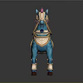 Blue Military Vehicle Horse With Pink Mane Tail Golden Decorations And Red Gemstone Saddle
