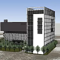 Modern Office Building Featuring Glass Facade Multi Story Design And Landscaped Area With Trees