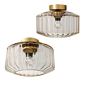 Modern Flush Mount Ceiling Lights with Transparent Textured Glass Shade and Gold Metal Accent