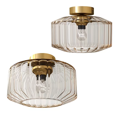 Modern Flush Mount Ceiling Lights with Transparent Textured Glass Shade and Gold Metal Accent 3d model