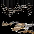 Artistic Modern Chandelier With Metallic Gold Silver Sculptural Flowing Design