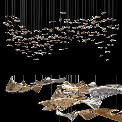 Artistic Modern Chandelier With Metallic Gold Silver Sculptural Flowing Design 3d model