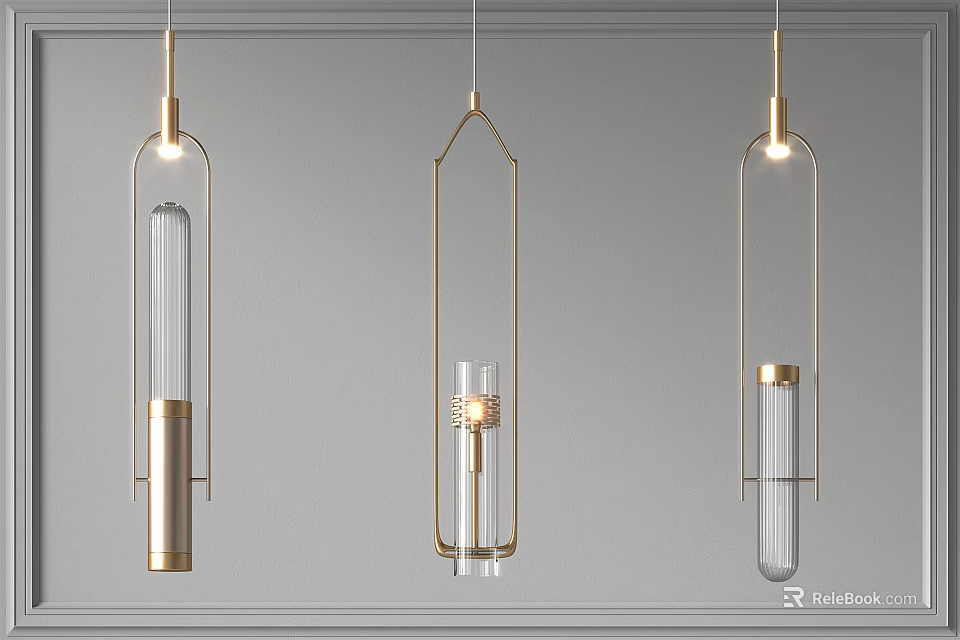 Modern Pendant Lights With Sleek Metal Frame And Glass Elements Design 3d model