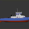 Tugboat With Blue Red Hull White Superstructure And Deck Equipment Wheelhouse