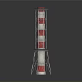 Red And White Layered Tower Building With Metal Frame And Red Top