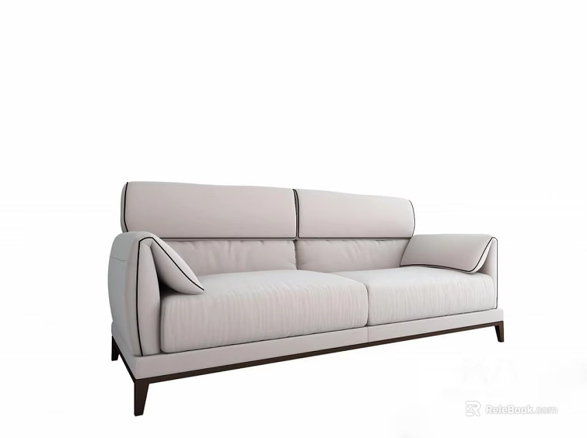 Modern Fabric Upholstered Two Seater Sofa In Light Beige With Wooden Legs And Armrests 3d model 