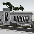 Scenic Gray Brick Garden Wall With Decorative Lattice Panels Green Plants And Stone Bench