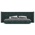 Upholstered Double Bed With Striped Headboard In Multiple Colors And Pillows 3d model
